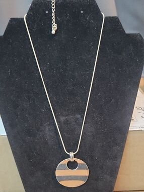 George Gold and Black Striped Round Pendant Necklace